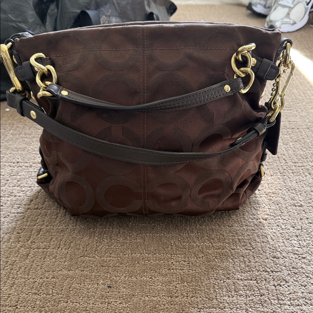 Coach Brown Shoulder Bag with Gold Accents